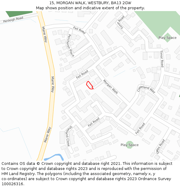 15, MORGAN WALK, WESTBURY, BA13 2GW: Location map and indicative extent of plot