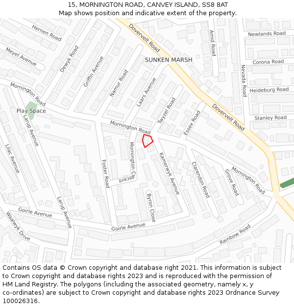 15, MORNINGTON ROAD, CANVEY ISLAND, SS8 8AT: Location map and indicative extent of plot