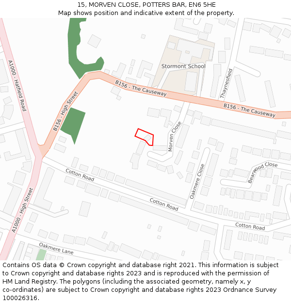 15, MORVEN CLOSE, POTTERS BAR, EN6 5HE: Location map and indicative extent of plot