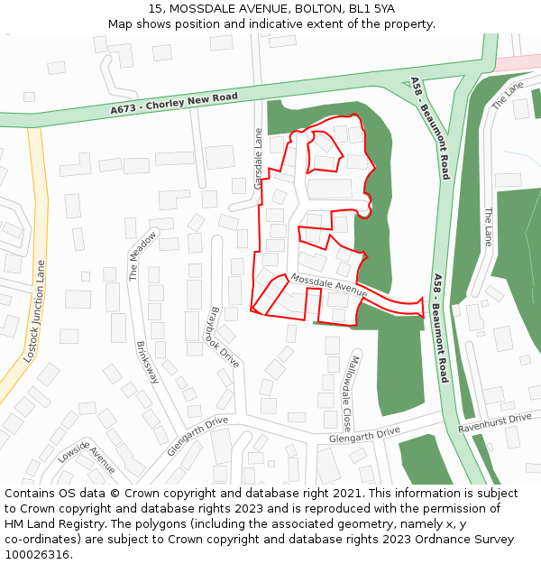 15, MOSSDALE AVENUE, BOLTON, BL1 5YA: Location map and indicative extent of plot