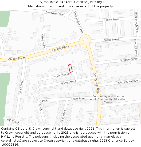 15, MOUNT PLEASANT, ILKESTON, DE7 8QU: Location map and indicative extent of plot