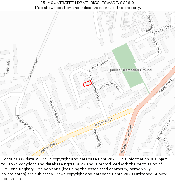 15, MOUNTBATTEN DRIVE, BIGGLESWADE, SG18 0JJ: Location map and indicative extent of plot