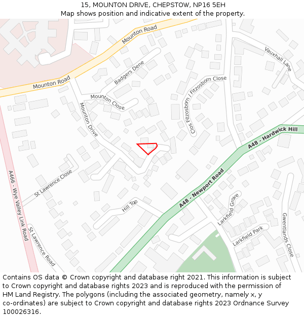 15, MOUNTON DRIVE, CHEPSTOW, NP16 5EH: Location map and indicative extent of plot