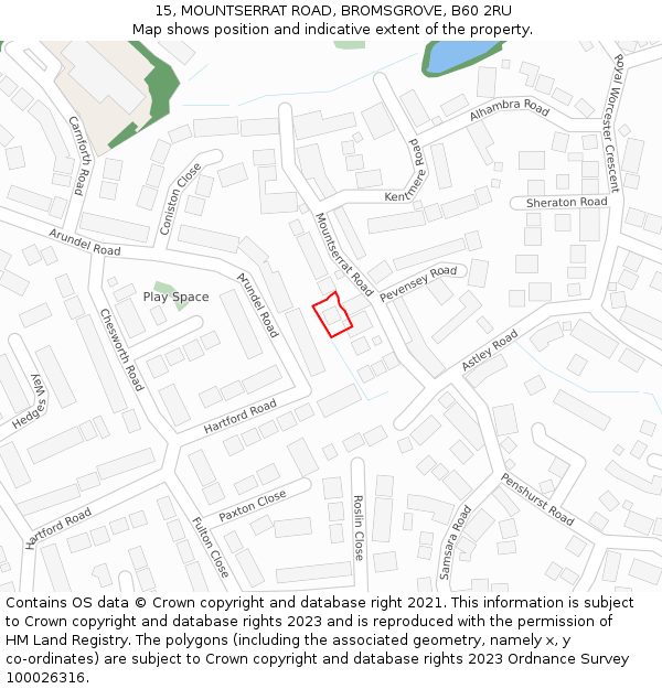 15, MOUNTSERRAT ROAD, BROMSGROVE, B60 2RU: Location map and indicative extent of plot