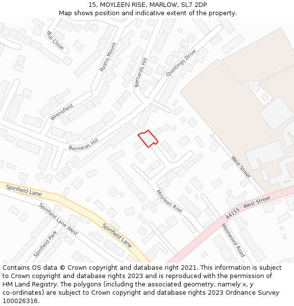 15, MOYLEEN RISE, MARLOW, SL7 2DP: Location map and indicative extent of plot