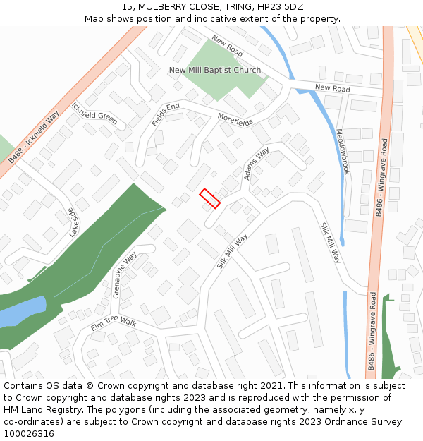 15, MULBERRY CLOSE, TRING, HP23 5DZ: Location map and indicative extent of plot