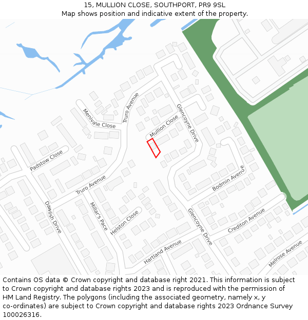 15, MULLION CLOSE, SOUTHPORT, PR9 9SL: Location map and indicative extent of plot