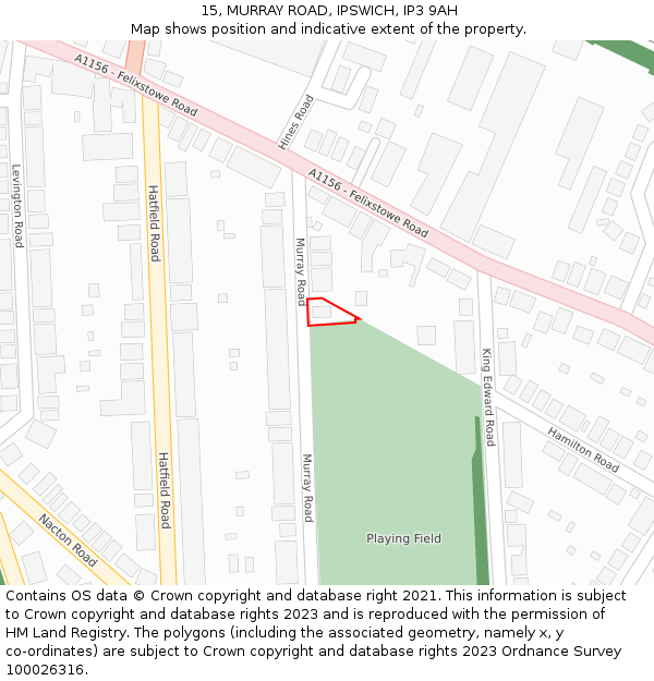 15, MURRAY ROAD, IPSWICH, IP3 9AH: Location map and indicative extent of plot