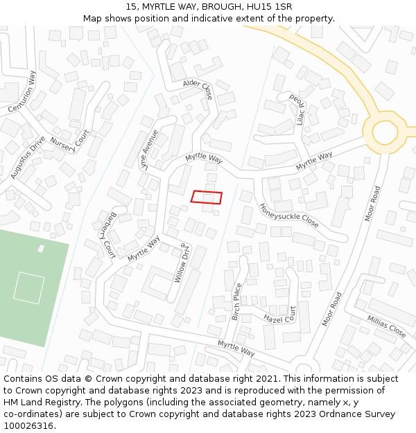 15, MYRTLE WAY, BROUGH, HU15 1SR: Location map and indicative extent of plot