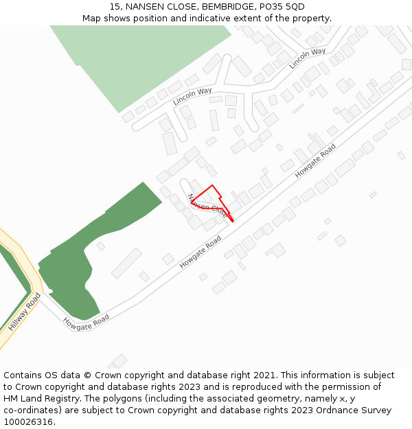 15, NANSEN CLOSE, BEMBRIDGE, PO35 5QD: Location map and indicative extent of plot
