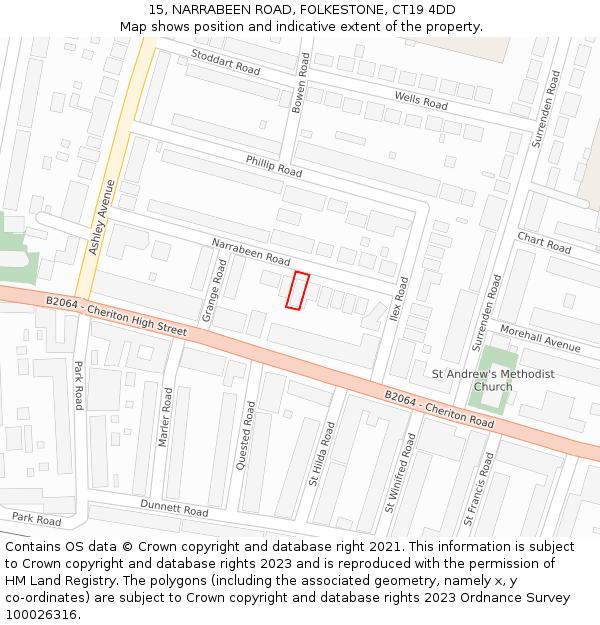 15, NARRABEEN ROAD, FOLKESTONE, CT19 4DD: Location map and indicative extent of plot