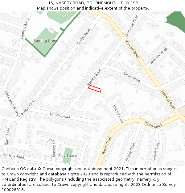 15, NASEBY ROAD, BOURNEMOUTH, BH9 1SP: Location map and indicative extent of plot