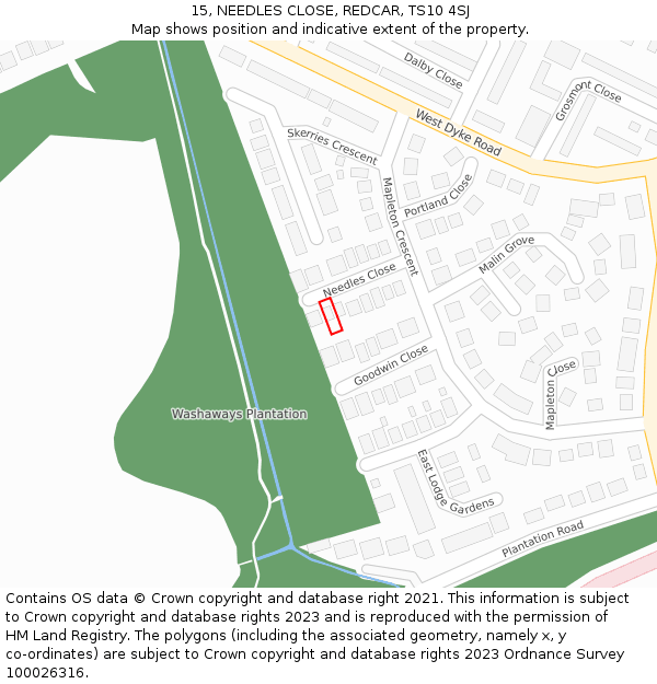 15, NEEDLES CLOSE, REDCAR, TS10 4SJ: Location map and indicative extent of plot