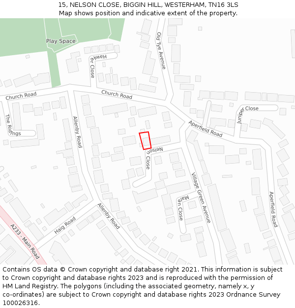 15, NELSON CLOSE, BIGGIN HILL, WESTERHAM, TN16 3LS: Location map and indicative extent of plot