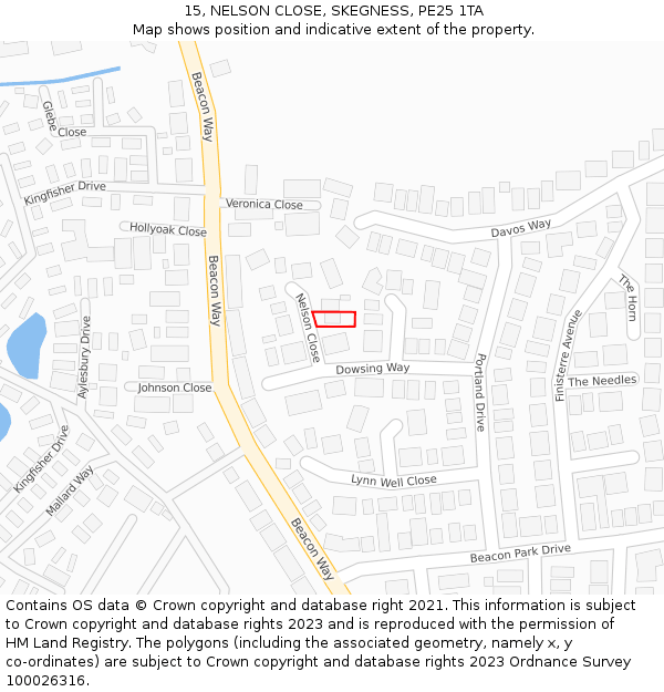 15, NELSON CLOSE, SKEGNESS, PE25 1TA: Location map and indicative extent of plot