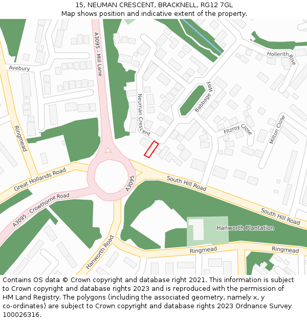 15, NEUMAN CRESCENT, BRACKNELL, RG12 7GL: Location map and indicative extent of plot