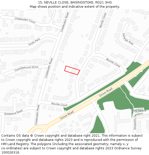 15, NEVILLE CLOSE, BASINGSTOKE, RG21 3HG: Location map and indicative extent of plot