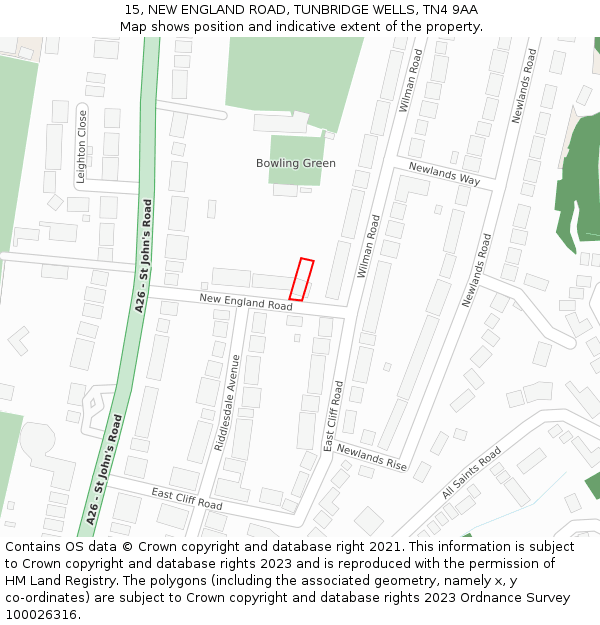 15, NEW ENGLAND ROAD, TUNBRIDGE WELLS, TN4 9AA: Location map and indicative extent of plot