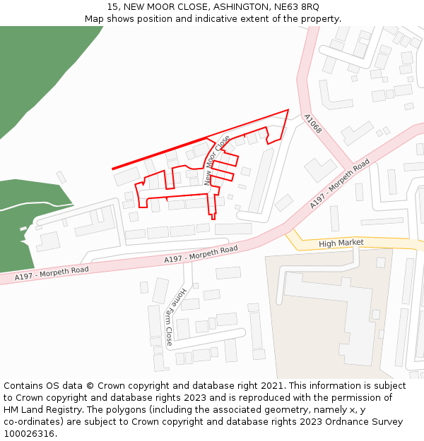 15, NEW MOOR CLOSE, ASHINGTON, NE63 8RQ: Location map and indicative extent of plot