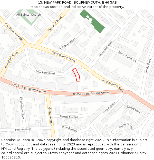 15, NEW PARK ROAD, BOURNEMOUTH, BH6 5AB: Location map and indicative extent of plot