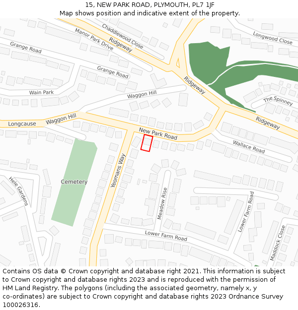 15, NEW PARK ROAD, PLYMOUTH, PL7 1JF: Location map and indicative extent of plot