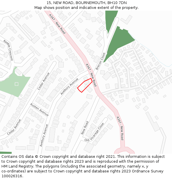15, NEW ROAD, BOURNEMOUTH, BH10 7DN: Location map and indicative extent of plot
