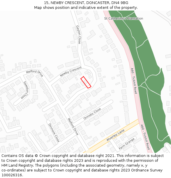 15, NEWBY CRESCENT, DONCASTER, DN4 9BG: Location map and indicative extent of plot