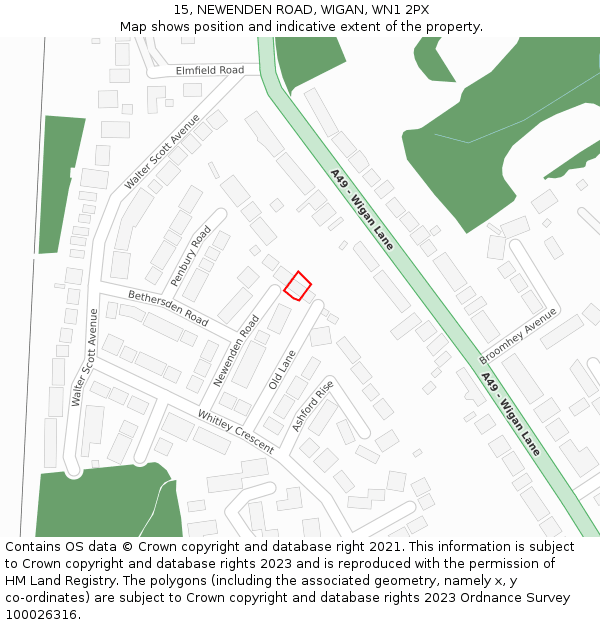 15, NEWENDEN ROAD, WIGAN, WN1 2PX: Location map and indicative extent of plot