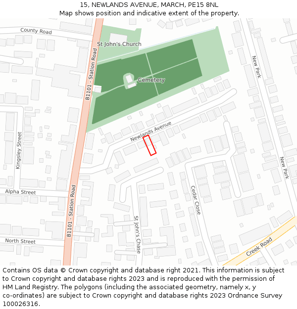 15, NEWLANDS AVENUE, MARCH, PE15 8NL: Location map and indicative extent of plot