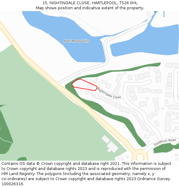 15, NIGHTINGALE CLOSE, HARTLEPOOL, TS26 0HL: Location map and indicative extent of plot