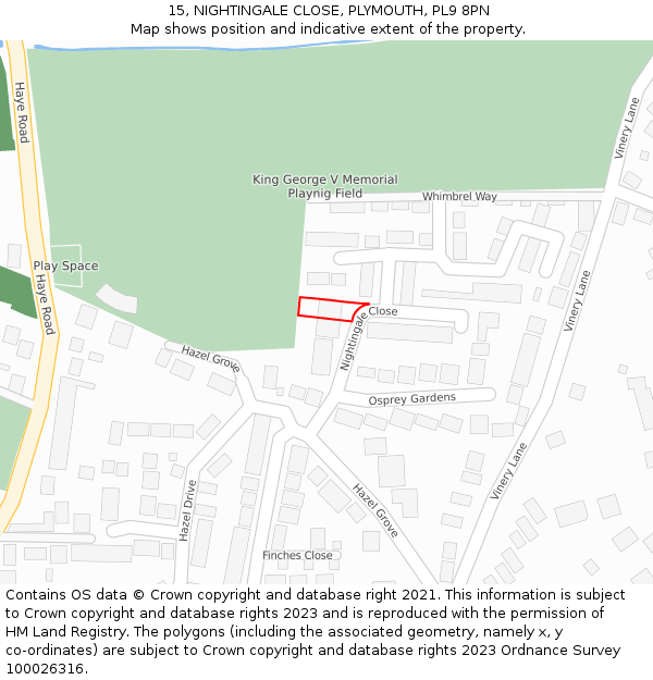 15, NIGHTINGALE CLOSE, PLYMOUTH, PL9 8PN: Location map and indicative extent of plot