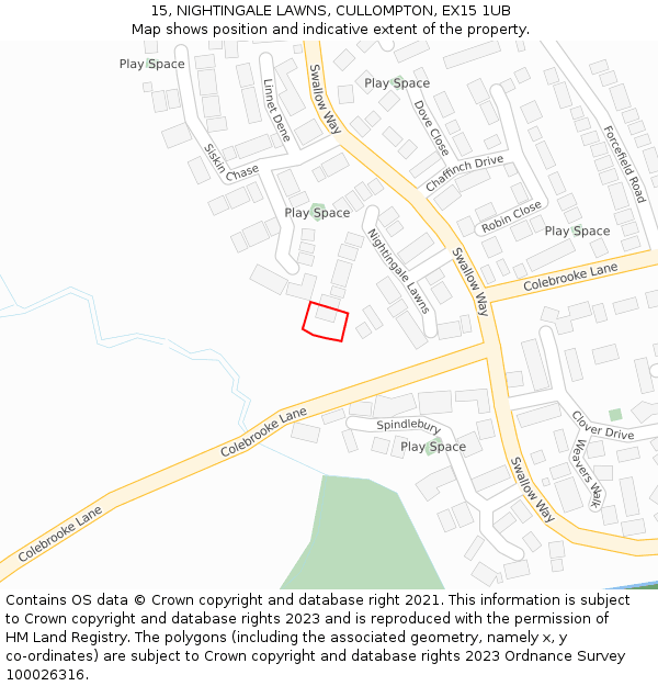 15, NIGHTINGALE LAWNS, CULLOMPTON, EX15 1UB: Location map and indicative extent of plot