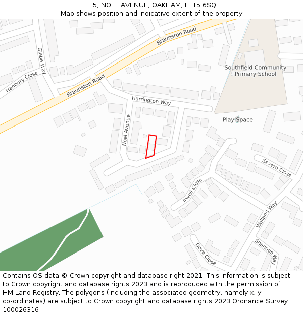 15, NOEL AVENUE, OAKHAM, LE15 6SQ: Location map and indicative extent of plot