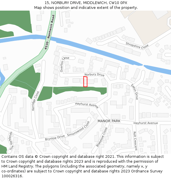 15, NORBURY DRIVE, MIDDLEWICH, CW10 0PX: Location map and indicative extent of plot