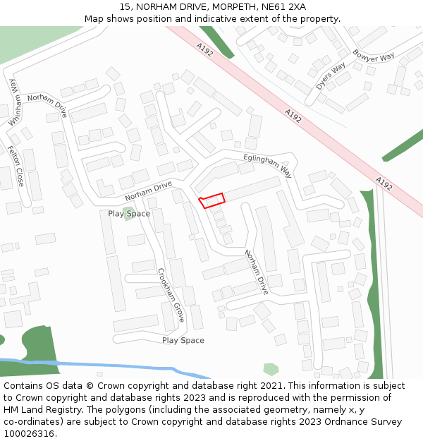 15, NORHAM DRIVE, MORPETH, NE61 2XA: Location map and indicative extent of plot