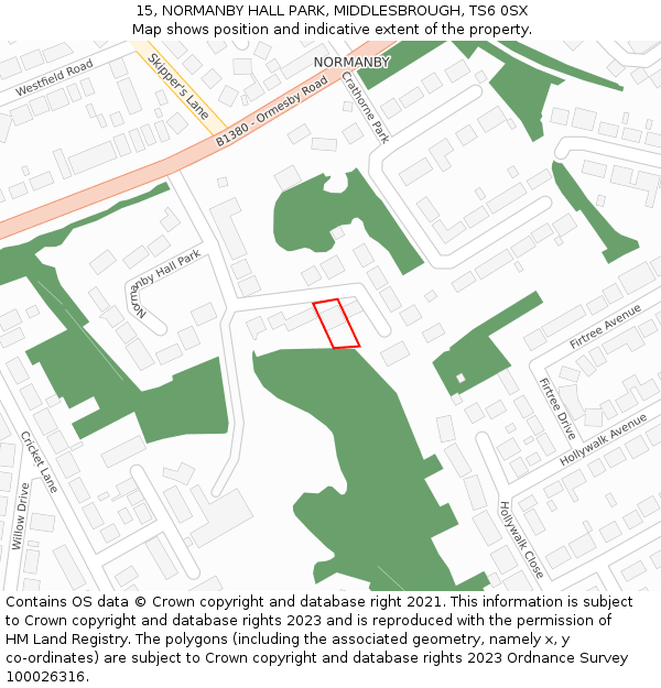 15, NORMANBY HALL PARK, MIDDLESBROUGH, TS6 0SX: Location map and indicative extent of plot