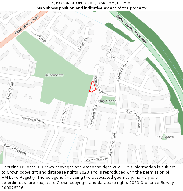 15, NORMANTON DRIVE, OAKHAM, LE15 6FG: Location map and indicative extent of plot