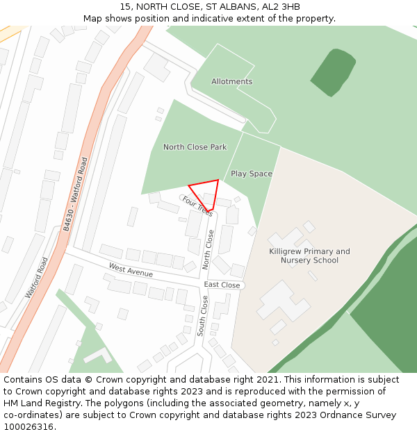 15, NORTH CLOSE, ST ALBANS, AL2 3HB: Location map and indicative extent of plot