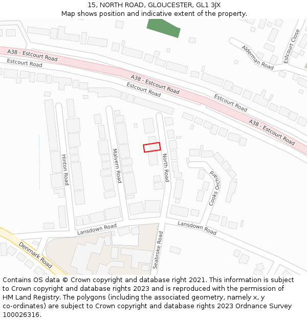 15, NORTH ROAD, GLOUCESTER, GL1 3JX: Location map and indicative extent of plot