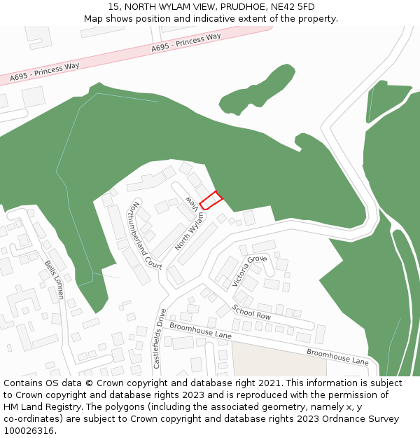 15, NORTH WYLAM VIEW, PRUDHOE, NE42 5FD: Location map and indicative extent of plot