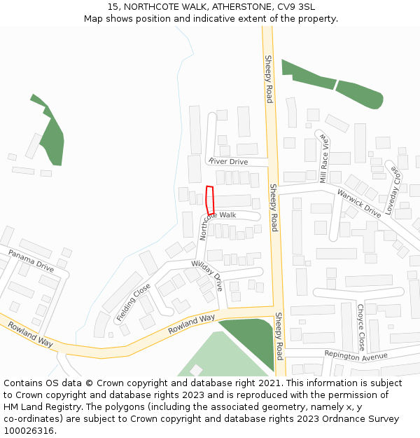 15, NORTHCOTE WALK, ATHERSTONE, CV9 3SL: Location map and indicative extent of plot