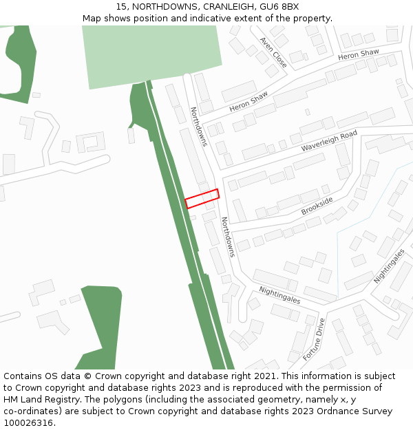 15, NORTHDOWNS, CRANLEIGH, GU6 8BX: Location map and indicative extent of plot