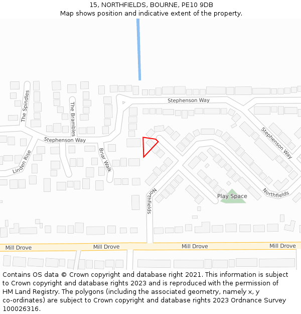 15, NORTHFIELDS, BOURNE, PE10 9DB: Location map and indicative extent of plot