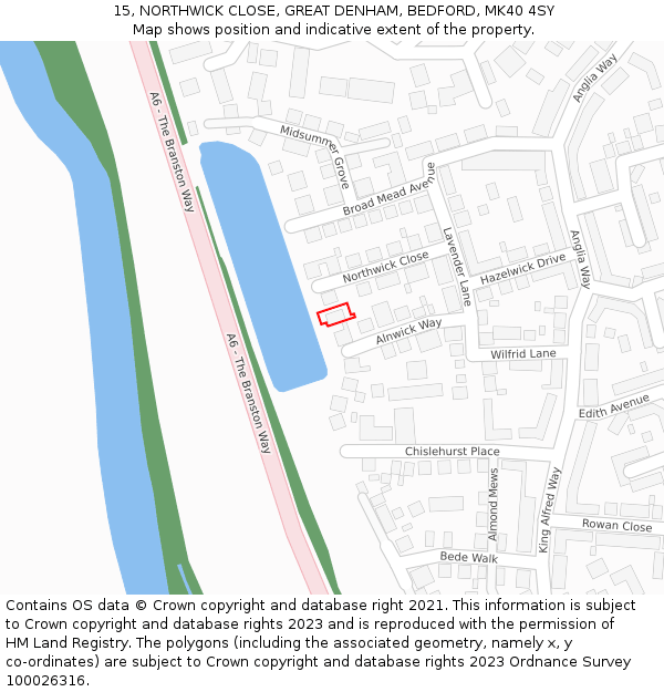 15, NORTHWICK CLOSE, GREAT DENHAM, BEDFORD, MK40 4SY: Location map and indicative extent of plot