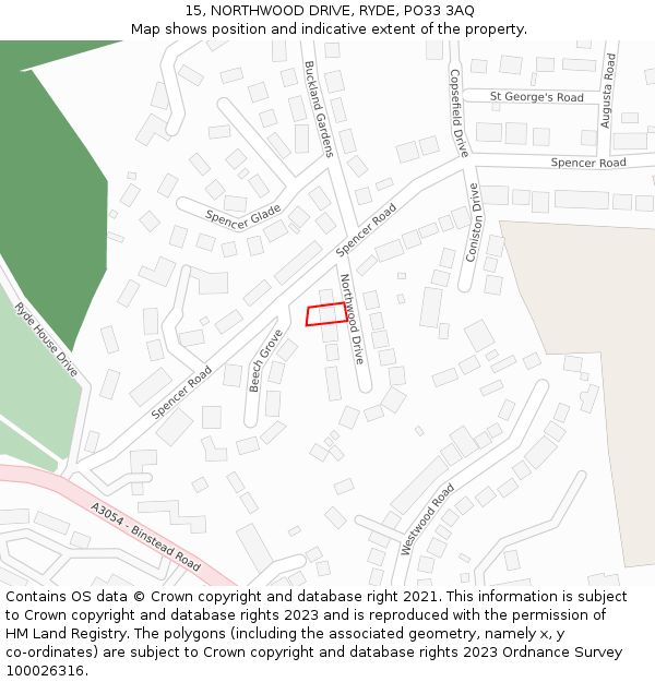 15, NORTHWOOD DRIVE, RYDE, PO33 3AQ: Location map and indicative extent of plot