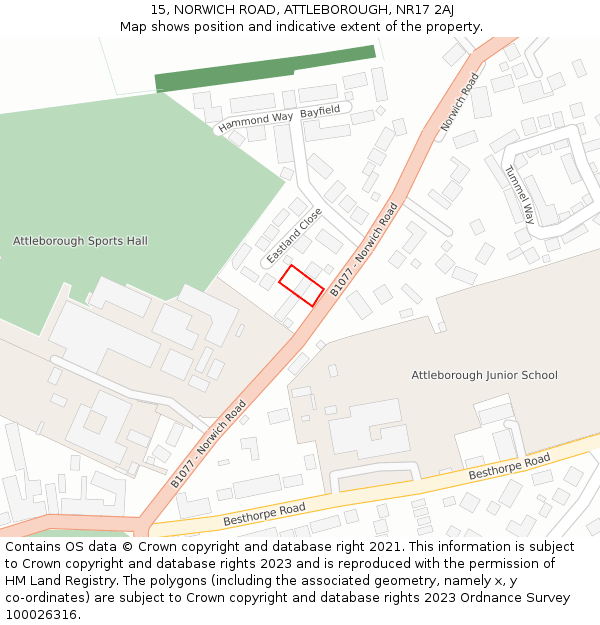 15, NORWICH ROAD, ATTLEBOROUGH, NR17 2AJ: Location map and indicative extent of plot