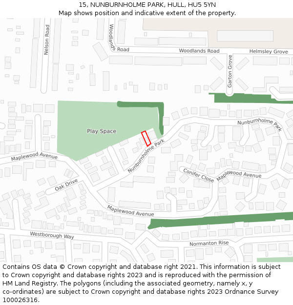 15, NUNBURNHOLME PARK, HULL, HU5 5YN: Location map and indicative extent of plot