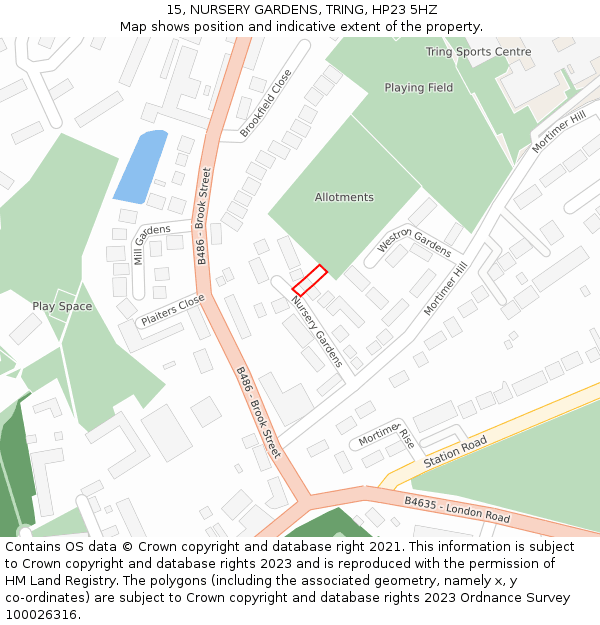 15, NURSERY GARDENS, TRING, HP23 5HZ: Location map and indicative extent of plot