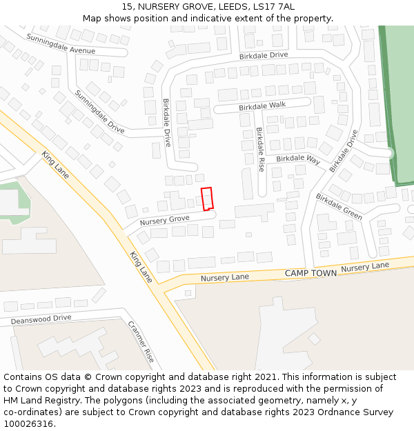 15, NURSERY GROVE, LEEDS, LS17 7AL: Location map and indicative extent of plot