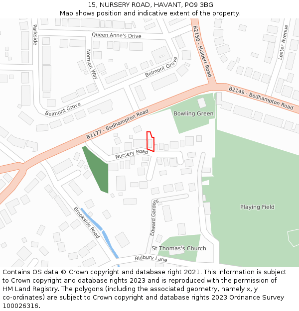 15, NURSERY ROAD, HAVANT, PO9 3BG: Location map and indicative extent of plot